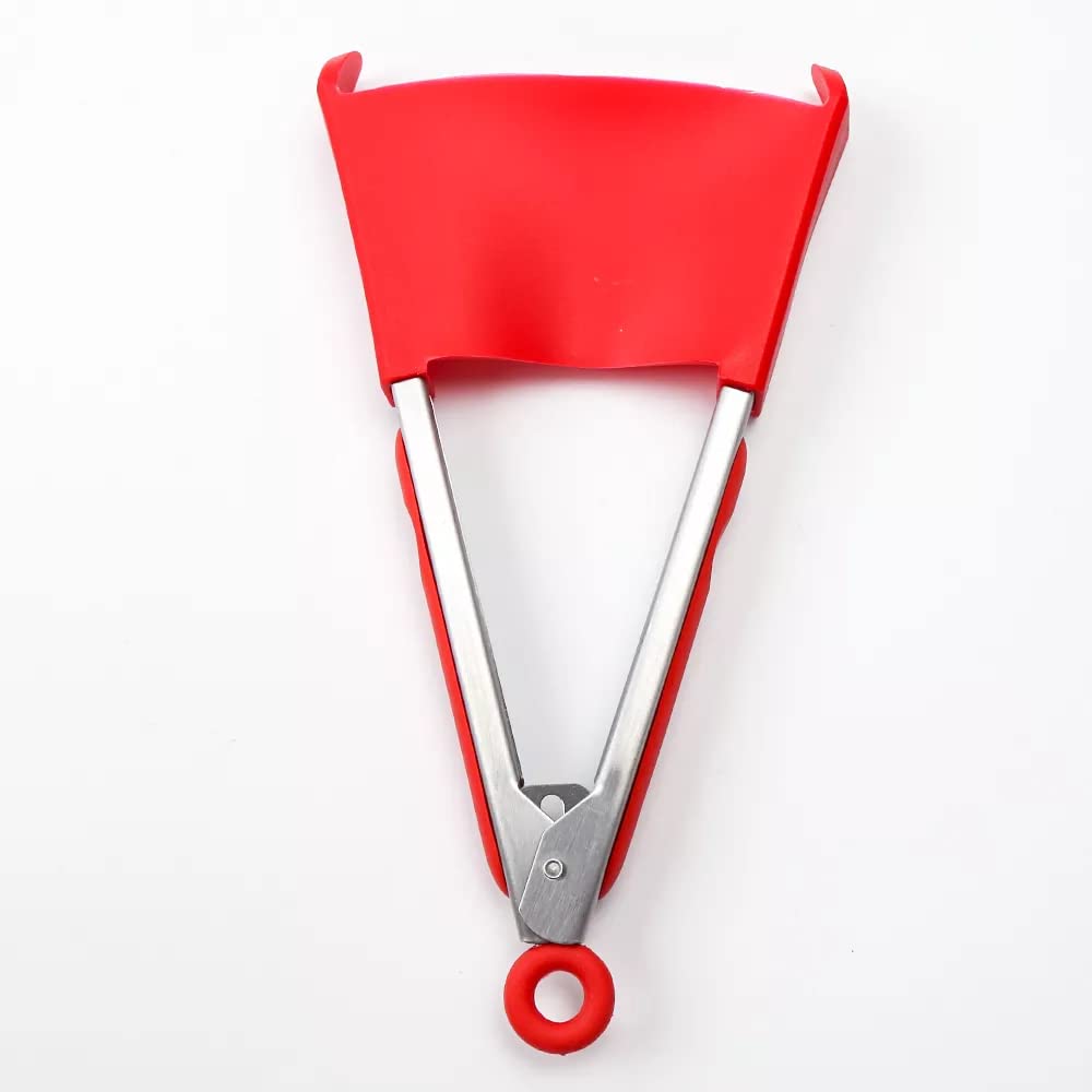 Generic Red-Spatula-12 Inch Creative Shovel 2 in 1 Multi Functional Non Stick Silicone Tong Spatula H775 Kitchen 2 Sizes Food Grade Heat Resistant