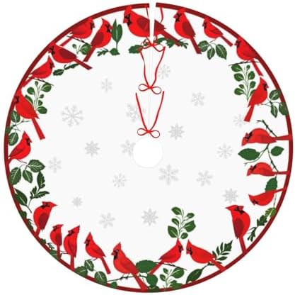 Red Snow Birds Winter Christmas Tree Skirts 48", Xmas Tree Cloth Mats Trees Skirts for Decor Gift, Home Decoration