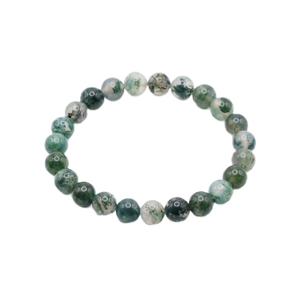 The Vida Handmade AAA+ Quality Crystal Stretch Elastic Bracelet - Nature Gemstone - Jewelry Gift - Holiday Gift - For Women & Men (Moss Agate)