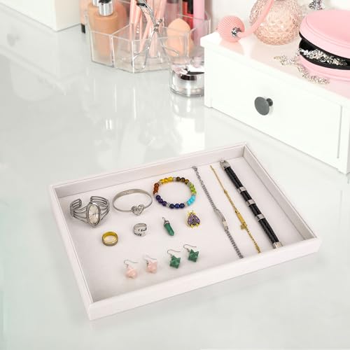 2 Pcs 13.8" x 9.5" Velvet Jewelry Tray Jewelry Display Tray Flat Tray, Stackable Empty Plate Trays for Earrings Necklaces Bracelet Rings Display Showcase - Beige - color: Beige, size: Flat Tray 13.8"x9.5"