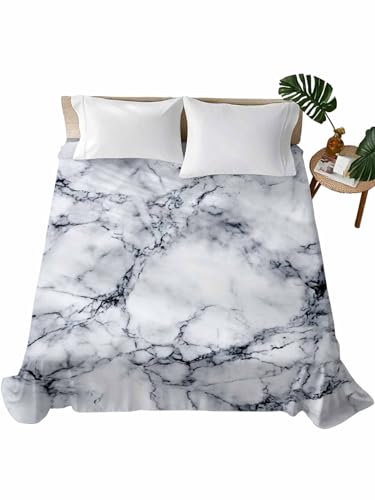 Twin Size Flat Sheet Only, Abstract Marble Stone Texture Bed Top Sheet Soft Microfiber Breathable Bedding Flat Sheets, Natural Crack Gray Rock Top Sheets Hotel Luxury - size: Twin