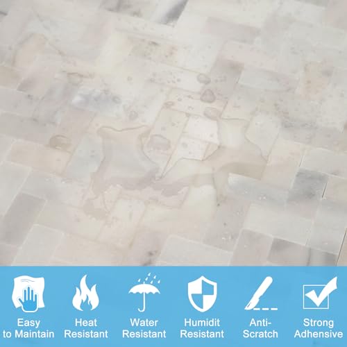 5-Sheet 3D Herringbone Peel and Stick Stone Tiles, Genuine Marble Self Adhesive Backsplash, Waterproof Heat Resistant for Kitchen Bathroom Fireplace, Mixed Gray (Covers 4.5 Sq Ft)