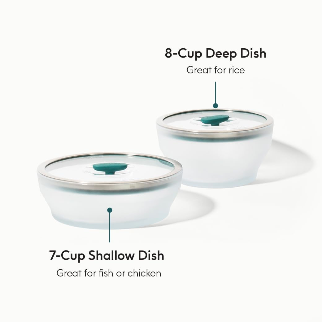 Anyday 4-Pc Microwave Cookware & Glass Food Storage Set with Glass Lids | Large Plastic-Free Containers | Stackable Steamer with Vented Lid for Microwave-Safe Reheating & Steaming Vegetables, Rice