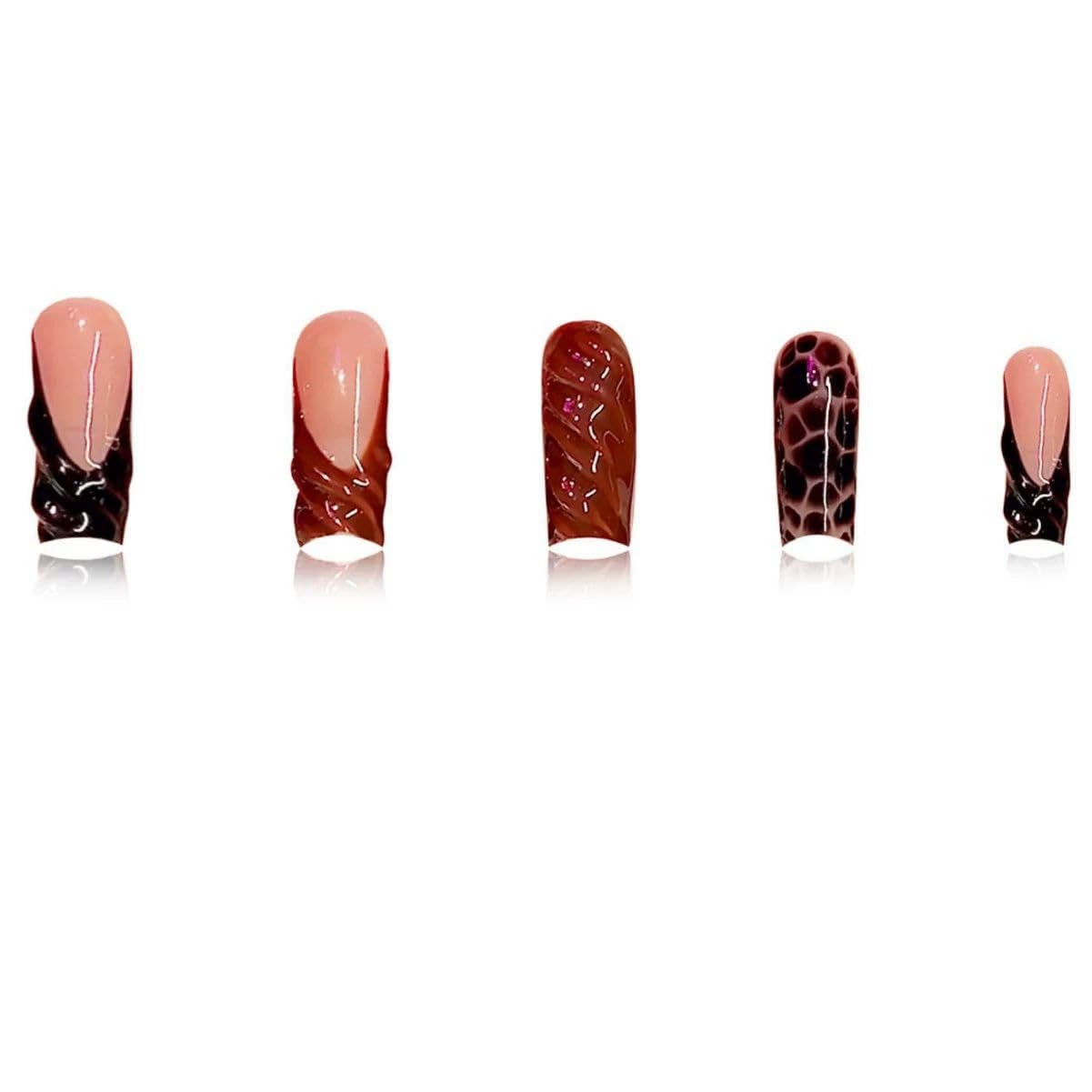 QQPPOLIU Long Press on Nails Square Fake Nails for Hot Girls Black French Tips Stick on Nails with Design 3D Coat Glue on Nails 24pcs