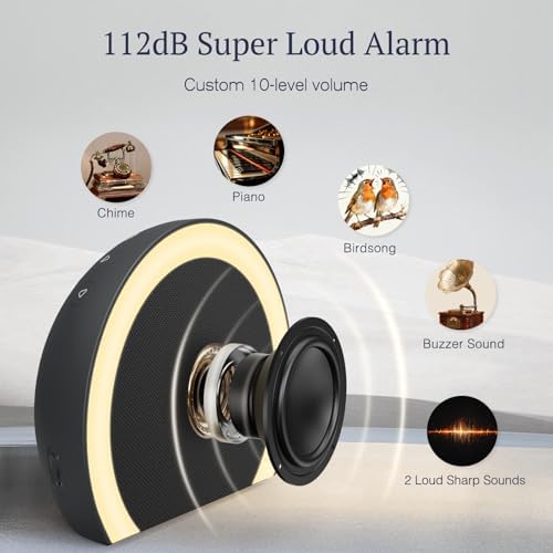 ANJANK Super Loud Alarm Clock with Wireless Bed Shaker, Vibrating Dual Alarm with Light Wake Up for Heavy Sleepers & Hearing Impaired, 9-Color Night Light, 8 Sounds, 0-100% Dimmer, USB Charger