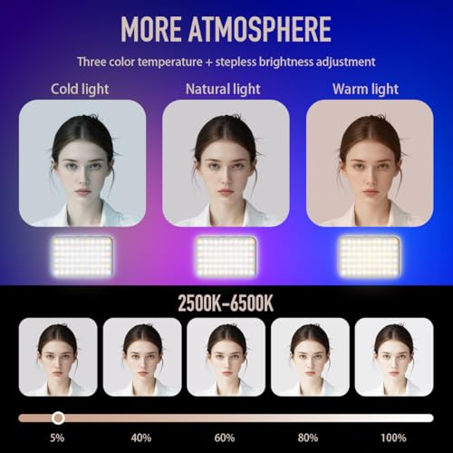 91 LED Portable Charger Selfie Light Video Conference Lighting with Clip & Camera Tripod Adapter Rechargeable 2000mAh CRI 96+, 4 Light Modes for Phone iPhone Webcam Laptop Makeup