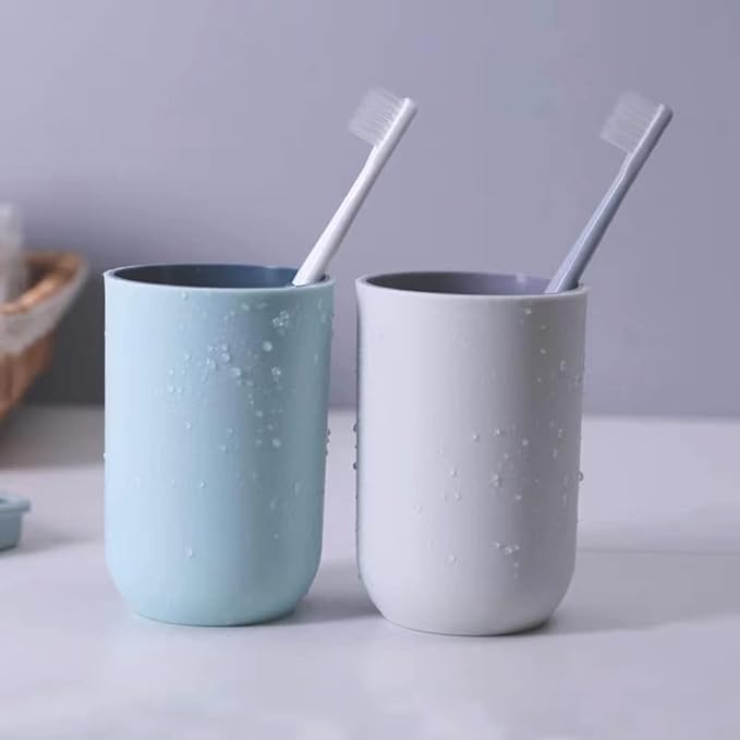 Unbreakable Reusable Drinking Cups Set of 2 Colors, Plastic Toothbrush Cup Tumblers 300 ml/10.5 oz, Dishwasher Safe (Light blue & Light gray)
