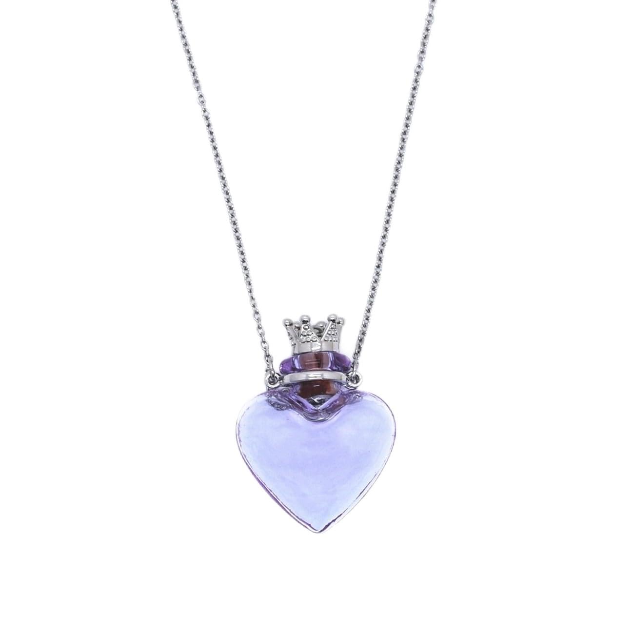 Glaze Glass Heart-Shaped Refillable Essential Oil Necklace Pendant - Aromatherapy Perfume Diffuser Pendant with Stainless Steel Chain (Purple)