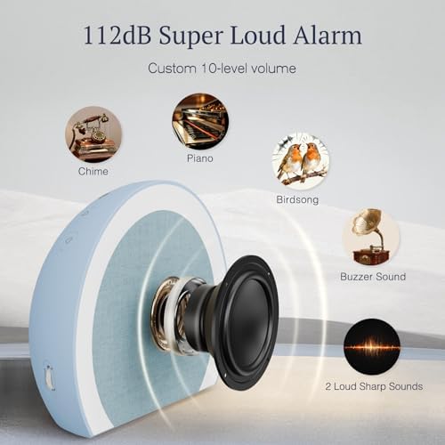 ANJANK Super Loud Alarm Clock with Wireless Bed Shaker, Vibrating Dual Alarm with Light Wake Up for Heavy Sleepers & Hearing Impaired, 9-Color Night Light, 8 Sounds, 0-100% Dimmer, USB Charger