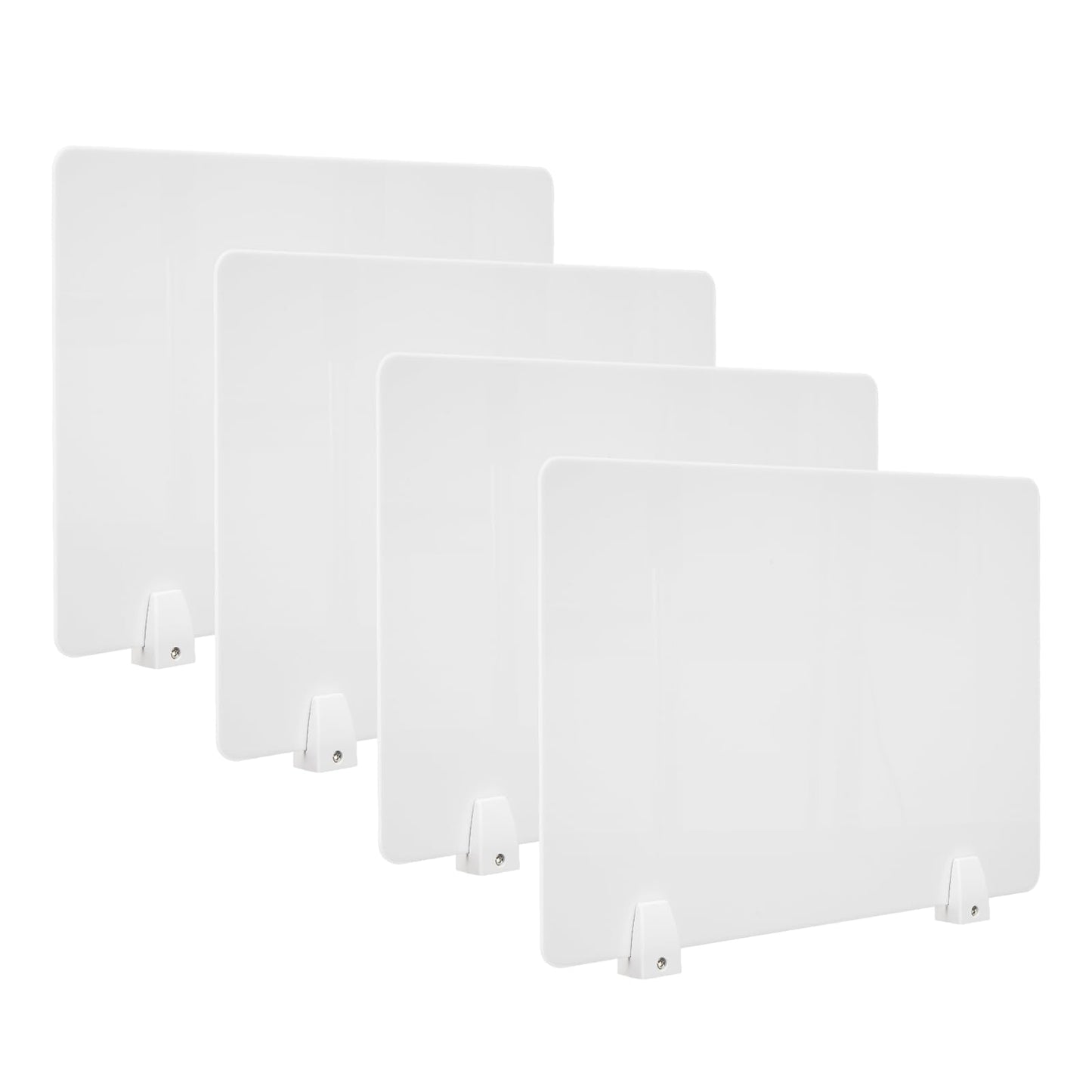 4PCS Acrylic Desk Dividers - 23.6”L x15.8”W White, Office Privacy Partitions with Clamps, Plexiglass Protective Shields for Offices Schools Call Centers