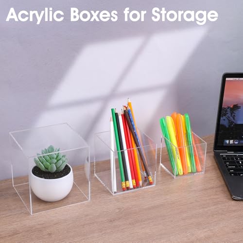 3 Pcs Acrylic Boxes for Display, 3" 4" 5" Small Square Clear Acrylic Cube with Hollow Bottoms, Nesting Riser Display Stand Shelf Food Risers for Buffet Table Dessert Collectibles Jewelry Figures Show