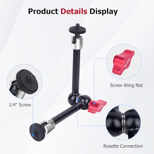 11" Pro Cold Shoe Magic Arm, Extra-Long Adjustable Friction Arm with 1/4" Screw for Teleprompter, Ring Light, Camera Rig – Live Stream Filmaking-87003 - size: 11" Magic Arm