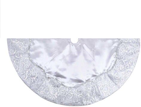 Kurt Adler 48-Inch Silver Satin with Printed Border Treeskirt