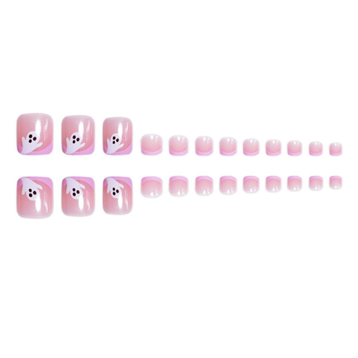 24Pcs Halloween Press on Nails Medium Square, 24Pcs Pink French Tip Fake Toe Nails Halloween Glue on Nails with Cute Ghost Spider Wed Designs Full Cover Stick on Nails for Women DIY Halloween Nails