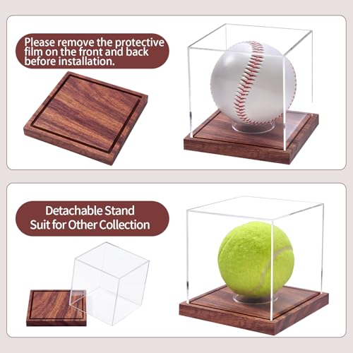 LITY Baseball Display Case, No Assembly Required Clear Cube Tennis Ball Holder with Solid Wooden Base, Autograph Baseball Stand Box for Single Ball (1 Pack) - size: 1 Pack Baseball