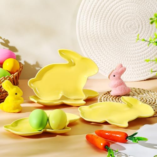 Jinei 4 Pcs Easter Bunny Shaped Plates Ceramic Serving Candy Dishes Rabbit Dinner Tray Salad Dessert Appetizer Plates Dinnerware for Easter Party Spring Garden Tea Party Supplies(Yellow) - color: Yellow