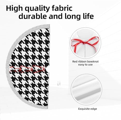 Xmas Tree Skirt 48" Inch,Black and White Houndstooth White Tassel Edge Rustic Christmas Tree Skirts for Party Holiday Decorations Xmas Ornaments