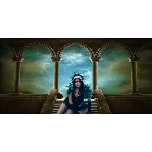 20x10ft Wedding 3D Render Backdrops Fantasy Starry Sky from Ancient Arches Background Mediaeval Gallery Temple Castle Marble Stone Column Staircase Photo Props - size: 20x10ft