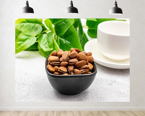 Trykid 9x6ft Brown Pine Nuts White Cup Backdrop Rustic Food Photography Background Coffee Shop Cozy Winter Themed Party Decoration Tapestry Photo Booth Prop Fabric Backdrop - size: 9x6ft
