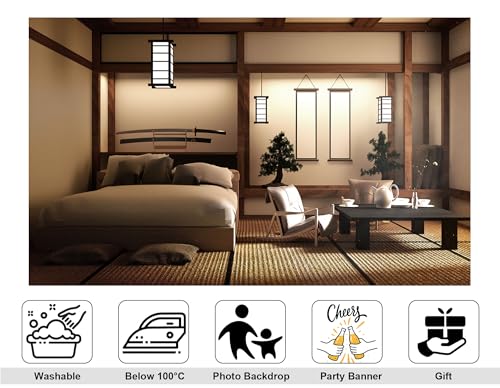 9x9ft Japanese Style Bedroom Backdrop Katana Display Tatami Living Space Photography Background for Home Decor and Cultural Event Decorations Tapestry Photo Booth Props - size: 9x9ft