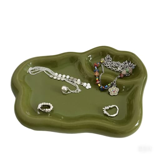 Green Ceramic Jewelry Tray Dish Large-sized Display Organizer Trinket Watch Keys, Dressing Table Decor Aesthetic Dish Holder for Mother's Day/Christmas/Thanksgiving/Birthday Gift