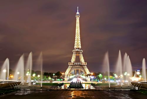 8X6FT Eiffel Tower Backdrop Paris City Square Night Fountain Photography Background for French Landmark Holiday Happy Birthday Banner Wedding Themed Party Photo Booth Props ZH013 ZHTAOYH - size: 8X6FT