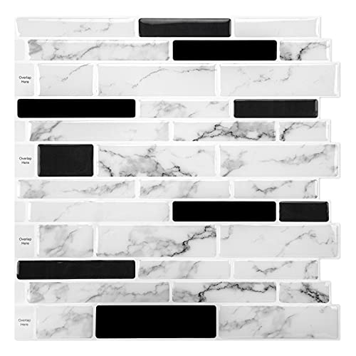 WOWSTAR 10-Sheet Peel and Stick Backsplash Tile for Kitchen Wall, Back Splash Stick On Tiles for Kitchen （12"x12", White Marble） - color: White Marble