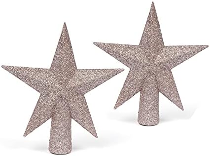 YYCRAFT Glitter Star Tree Topper 6 Inch Christmas Decoration-2 Pack,Champagne