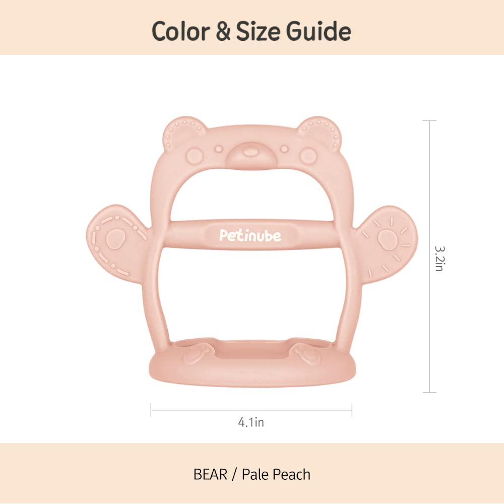PETINUBE Baby Wrist Silicone Teether Soothing Pacifier for Infants 3+ Months Babies Made in Korea Anti-Dropping (Bear-Pale Peach Pack of 1)