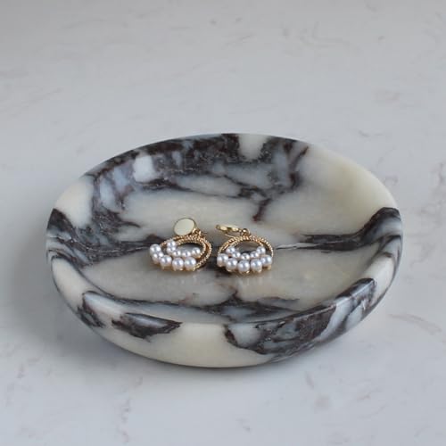 Nawgnail Natural Travertine Marble Jewelry Dish 5.5", Trinket Dish for Ring Earring, Gift for Woman Daugther(Calacatta Viola) - color: Calacatta Viola