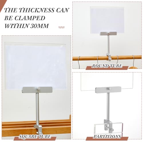 FoldTier 6 Set 5.5 x 7 Inch Clothing Rack Sign Holder Aluminum Alloy Retail Sign Holder with Clamp Acrylic Frame for Retail Stores Price Card Display(Silver) - color: Silver