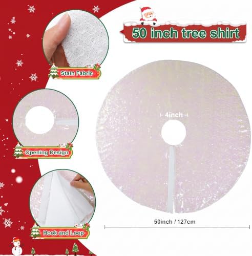 Poise3EHome Iridescent White Christmas Tree Skirt,50 Inch Sequin Tree Skirt