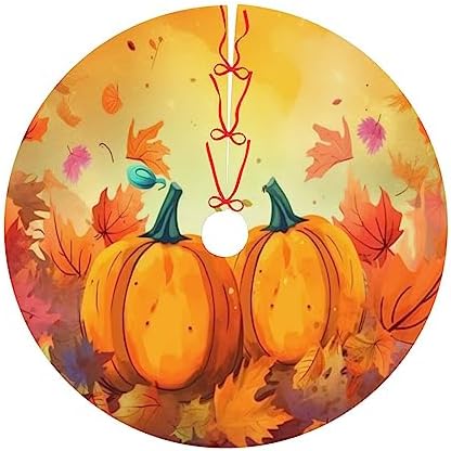 Fall Pumpkins Maple Thanksgiving Christmas Tree Skirts 36", Xmas Tree Cloth Mats Trees Skirts for Decor Gift, Home Decoration
