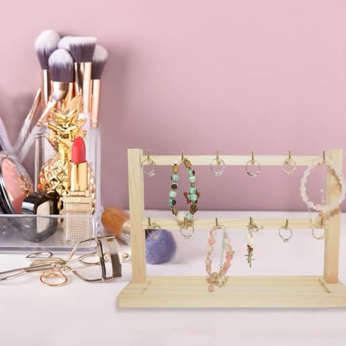 2 Layers of Wooden Display Eacks With Hooks for Necklaces. Rings, Earrings, Bracelets, And Other Jewelry Storage Display Rack - size: 2 Layers