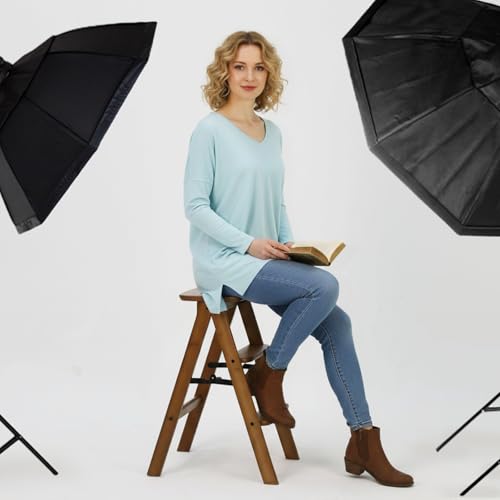 Kate 3-Step Foldable Wooden Step Ladder, 300 lb Capacity Solid Wood Step Stool for Photography Studio, Portrait Shooting, Home Kitchen & Living Room