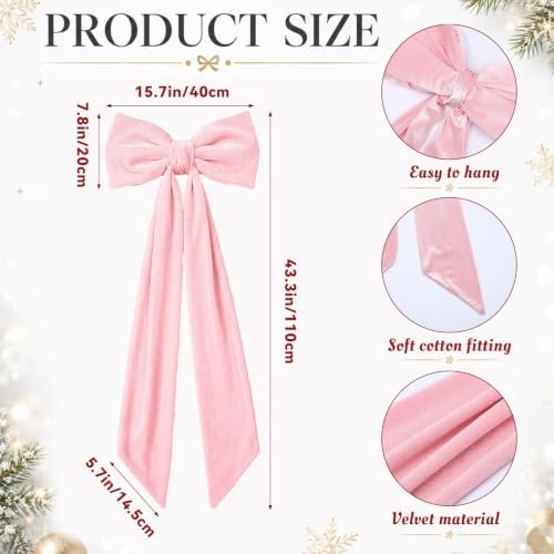 Gejoy 47 x 16 Inch Large Pink Christmas Bows Pink Velvet Bows