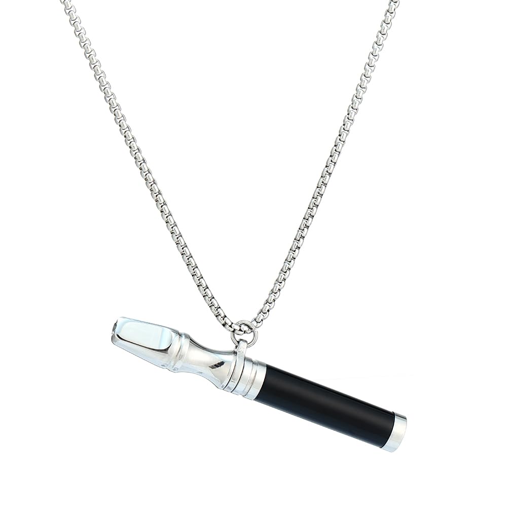 Anxiety Breathing Necklace Meditation Natural Crystal & Stone Breathe Necklace Stainless Steel Quit Vaping tools Mindfulness Pendant Stress Relief & Natural Calm (Obsidian)