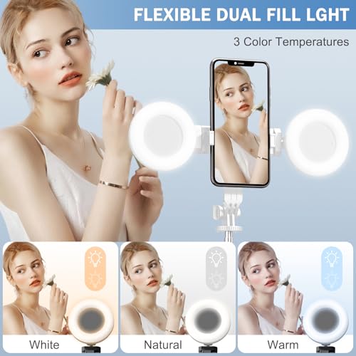 Selfie Stick Tripod with Fill Light, Phone Selfie Stick,Durable Stainless Steel Design,Bluetooth Remote Control,and Stable Three-Legged Support for Live Broadcasts,Video Shooting (White) - color: White