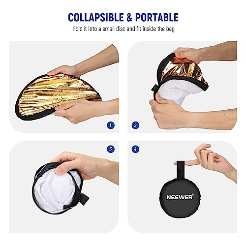 NEEWER 12"/30cm Light Reflector Light Diffuser 5 in 1 Collapsible Multi Disc with Bag - Translucent, Silver, Gold, White, and Black for Photography - size: 30cm