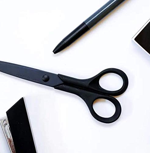 ALLEX Black Scissors All Purpose Sharp Japanese Stainless Steel Blade, Non-Sticking Fluorine Coating Blade for Adhesive Tape, Made in JAPAN