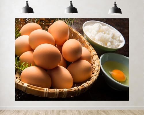 Trykid 7x5ft Brown Eggs and Rice Backdrop Fresh Ingredients Photography Baking Prep Scene Background Tapestry Kitchen Food Party Decoration Photo Studio Prop Fabric Backdrop - size: 7x5ft