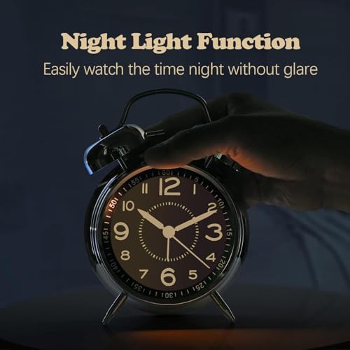 Azyh Loud Alarm Clock for Heavy Sleepers Adults, Metal 4 Inches Twin Bell Battery Operated Alarm Clocks for Bedrooms Decoration, Silent Non-Ticking (Silver)