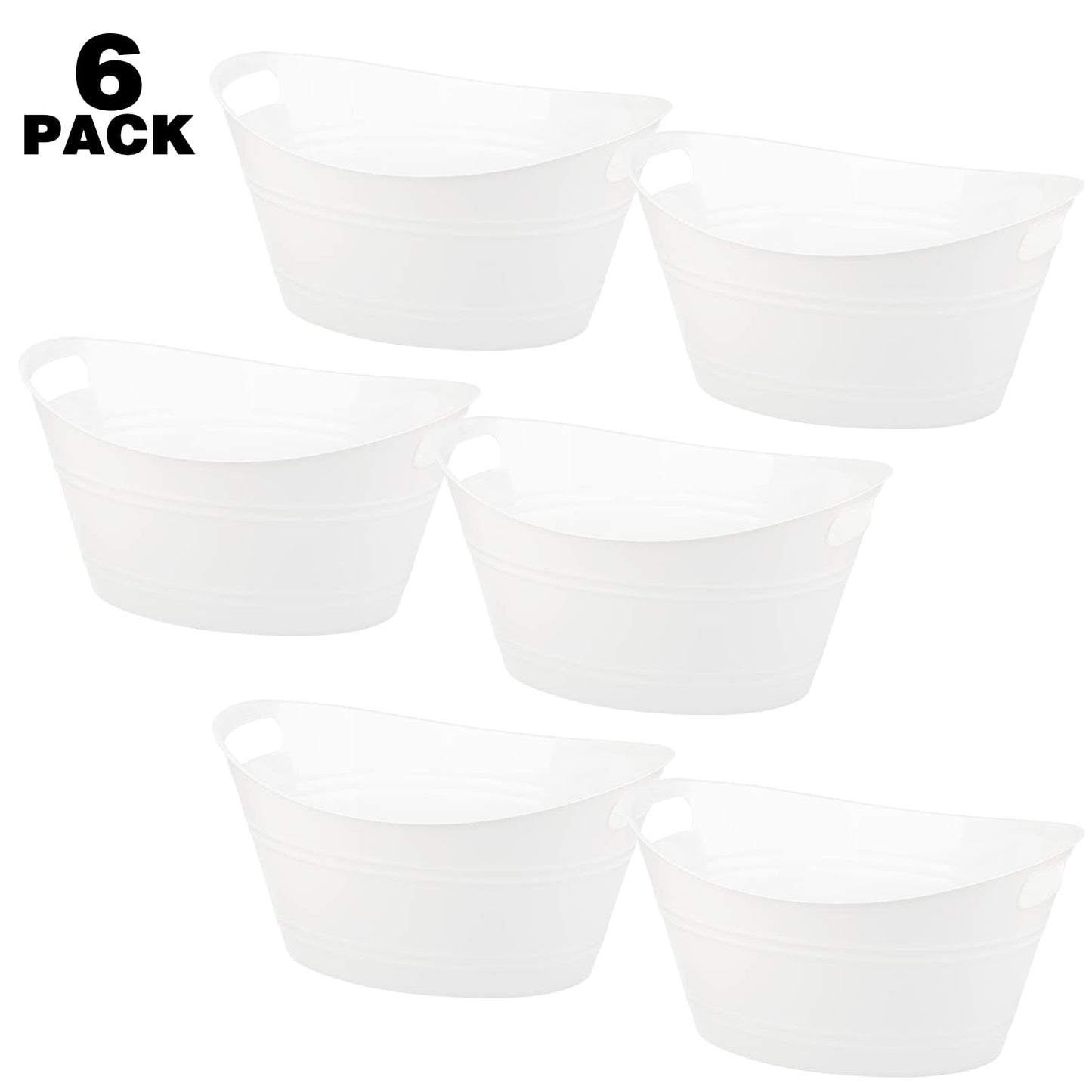 Tiawudi 6 Pack Plastic Oval Storage Tub, Ice Bucket for Wine, Beer and Champagne, Bottle Drink Cooler for Parties, Storage Basket, 4.5 Liter