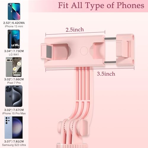 Selfie Stick Tripod with Fill Light, Phone Selfie Stick,Durable Stainless Steel Design,Bluetooth Remote Control,and Stable Three-Legged Support for Live Broadcasts,Video Shooting (Pink) - color: Pink
