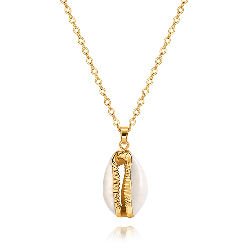 CANEVINKA 18K Gold Plated Charm Beach Cowrie Shell Necklace Cute Summer Seashell Necklace for Women
