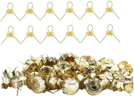 Ornament Caps 100Pcs Secure Metal Christmas Ornament Hooks Replacement Hangers for Christmas Tree, Porcelain, Ceramic or Glass Decoration, 20mm, Golden| Hooks for Trees