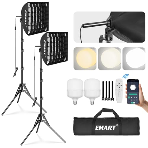 EMART Softbox Photography Lighting Kit, 16"x16" Pull Soft Box with Honeycomb Grid, 50W 3000K-6000K LED Bulb with Remote/APP Control, Softbox Lighting Kit for Video Recording,Streaming,Portrait (2PACK) - size: 16"x16"-2 Packs