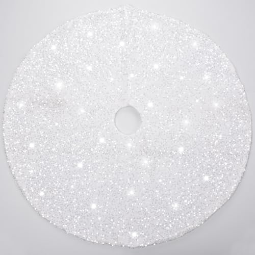 yuboo Mini White Velvet Tree Skirt 24 inch, Small Table Top Christmas Tree Skirt with Glitter Sequin for White Pearl Christmas Decorations