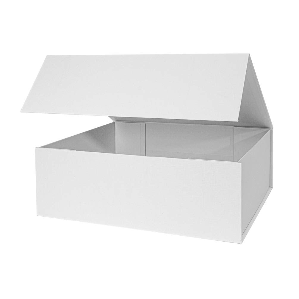 OBMMIRAO Upgrade 1PCS 13x9x4 Inch White Hard Large Gift Box with Lid, Foldable Magnetic Gift Boxes,Groomsman Box bridesmaid proposal box, Reusable Gift Boxes for Clothes