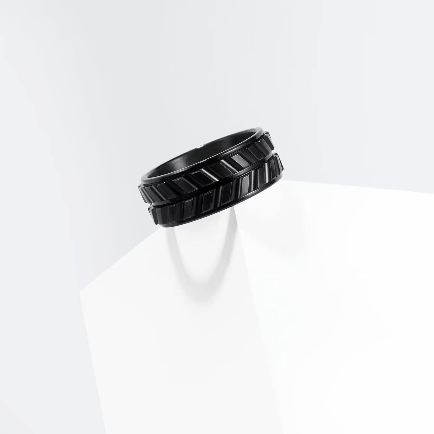 King Will Mens Black 8mm Spinner Rings Tire Stripe Groove Stainless Steel Anxiety Fidget Ring for Men Groove 8